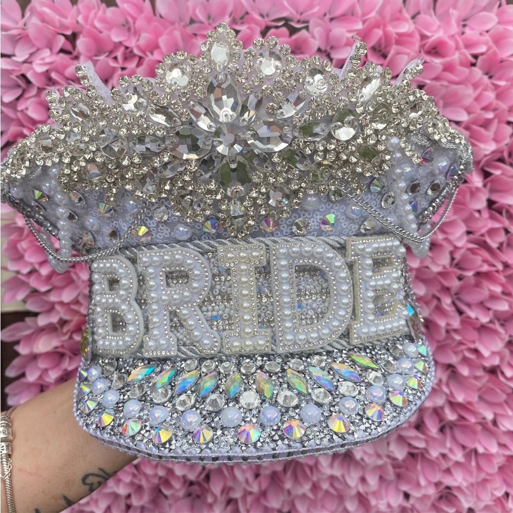 BRIDE Bachelorette/Hen Do Captain Military Hat, silver/iridescent